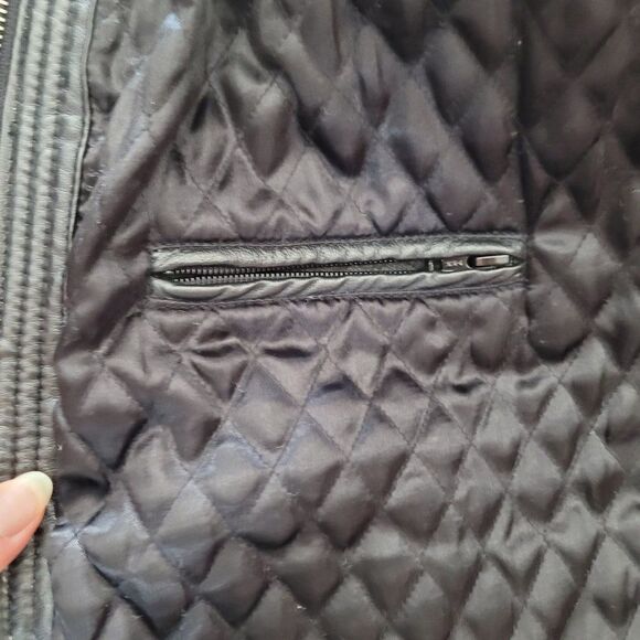 Vintage 80s Wilsons Leather Bomber Flight Jacket L Black Sherpa Trim Belted Zip - Picture 14 of 16